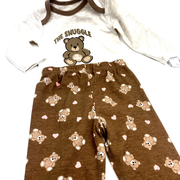 Little Lass Baby Girls Size 3/6m The Snuggle is Real Matching 3pc Set Bear Heart - Picture 4 of 8